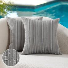 Outdoor Waterproof Throw Pillow Covers 20x20 Set Of 2 Decorative Outside Patio Furniture Cushion Cases Decor For Garden Bench Porch Couch Tent Chair Sunbrella Stripe Grey Purple - 灰紫色 20 英吋 x 20 英吋(2 件裝) - 查看 3