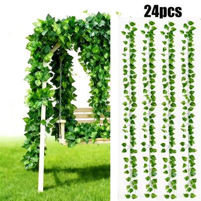 12/24件装人造常春藤藤蔓花环，逼真藤蔓和叶子 - 高强度塑料悬挂藤蔓植物，适合室内/室外圣诞节、婚礼、乔迁装饰 - 低维护，全年常绿（无需维护）