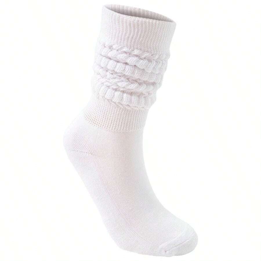 European Sizes 36-40, 1 Pair Solid-Color Knee-High Socks, Pile Socks, Yoga Socks, Versatile And Stylish - White - View 1