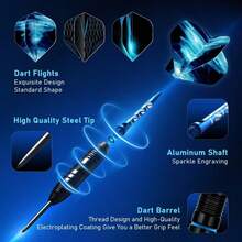 3pcs Professional Darts Set | 22g Steel Darts Tips, 9 Flights, 3 Aluminum Shafts, 3 Spare Shafts, 1 Darts Sharpener, 12 Rubber O-Rings, Flights Protector, Darts Case, Aluminum Alloy Material - Multicolor - View 6