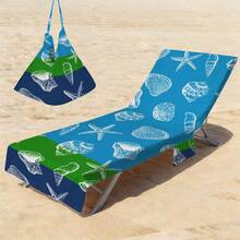 1pc Shell Super Fiber Beach Chair Cover With Design - Lightweight, Breathable Pool Lounger Towel With Pockets, Ideal For Travel & Beach Holidays, Poolside Essentials|Summer Style Cover|Portable Beach Cover, Beach Towel ﻿ - Multicolor - View 5