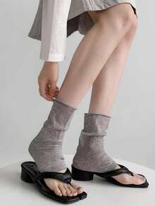 1 đôi tất giữ ấm chân mùa hè kiểu dáng ôm, tất giữ ấm mắt cá chân mỏng hở ngón màu trắng dành cho nữ, tất giữ ấm chân đến giữa bắp chân màu xám. - Nhiều màu - Xem 9