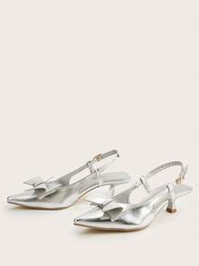 Women's Fashion Pointed Toe Slip-On Bowknot Backstrap High Heel Pumps For Party & Occasion - Silver - View 3