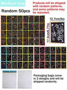 50pcs DIY Scratch Art Set, Includes Art Paper, Magic Painting Paper, Scratch Tools And Wooden Scratch Pens, Creative Coloring Handcraft, DIY Painting Kit - Multicolor - View 10
