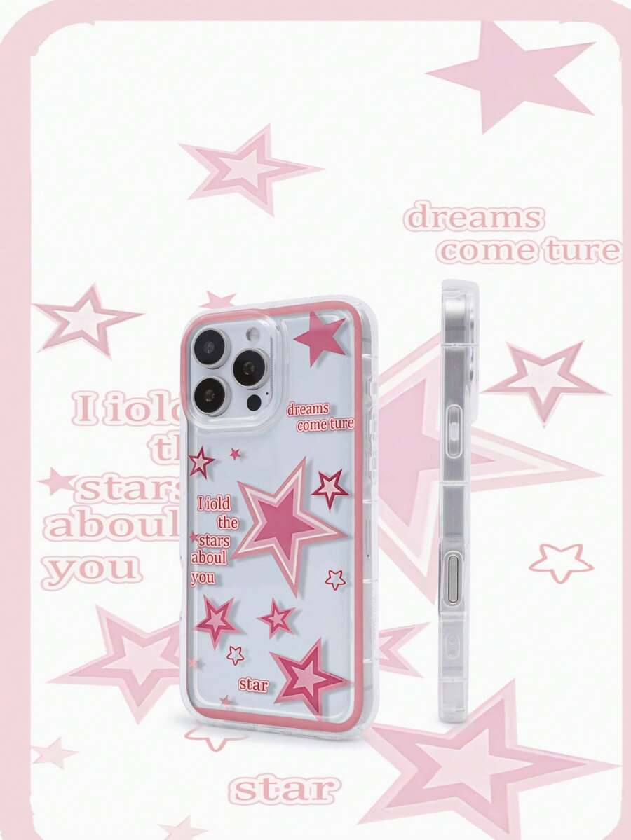 Women's Matte Star Pattern Phone Case, Shockproof Back Cover For IPhone 17/16/15/14/13/12/11/17 Pro Max/XS/XR/XS MAX - Clear - View 1