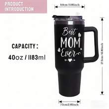 1 Piece, The Best Gift For The Best Mom, 40oz Insulated And Cold-Resistant Cup, Cups With Lids And Straw, With Handles, 304 Stainless Steel Material, Mother's Day Gift Ideas, Mother's Birthday Gift Ideas - 黑色 - 查看 3