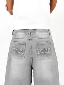 Men's Vintage Black Washed Denim Jeans, New High‑Street Curved‑Blade Design Loose Drapey Trousers For Autumn & Winter - Grey - View 4