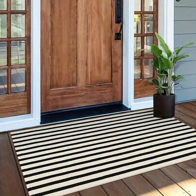Locally Made Non-Slip, Water-Absorbent Striped Design Floor Mat, Hand Washable, Suitable For Indoor And Outdoor Entrances, Ideal For Holidays, Pets, And High-Traffic Areas, Elegant Decorative Mat For The Front Door, Pet-Friendly