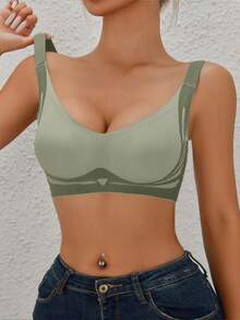 Two-Tone, With Back Clasp, Adjustable, Push-Up, Seamless, No Underwire, Comfortable, Bra - 黑色 - 查看 4