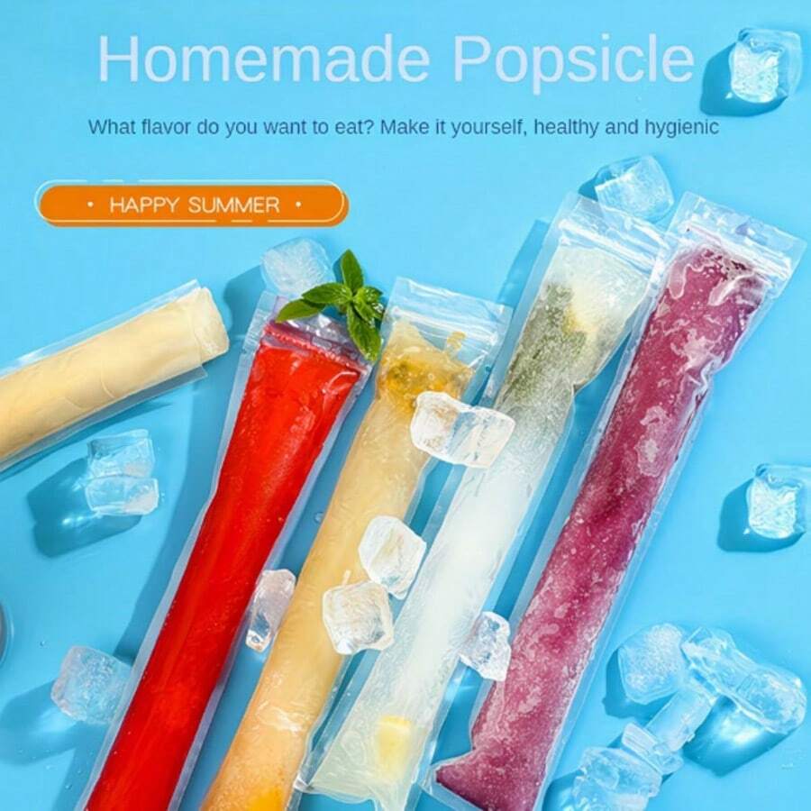 50pcs Plastic Self-Sealing Transparent Ice Pop Mold Bags, Suitable For Kitchen And Restaurant Use, DIY Ice Pop, Popsicle, Juice Ice Lolly, Frozen Snack In Summer