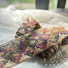 100cm Lace Trim With Embroidery, Suitable For DIY Sewing And Handicraft - Gold Sequins - View 10