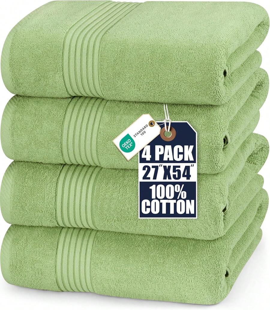 Utopia Towels Luxurious Bath Towels Set, 27 X 54 Inches 100% Ring Spun Cotton, 4 Pack, Beige - 鼠尾草綠 - 查看 1