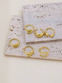 6 pièces Bagues ouvertes vintage minimalistes à design géométrique exagéré en forme de larme de lave, bagues épaisses en métal de couleur or uniques et à la mode, convenant pour le trajet quotidien des femmes, les cadeaux de vacances, la décoration de fête, un ensemble de bijoux charmants - Or jaune - Voir 2