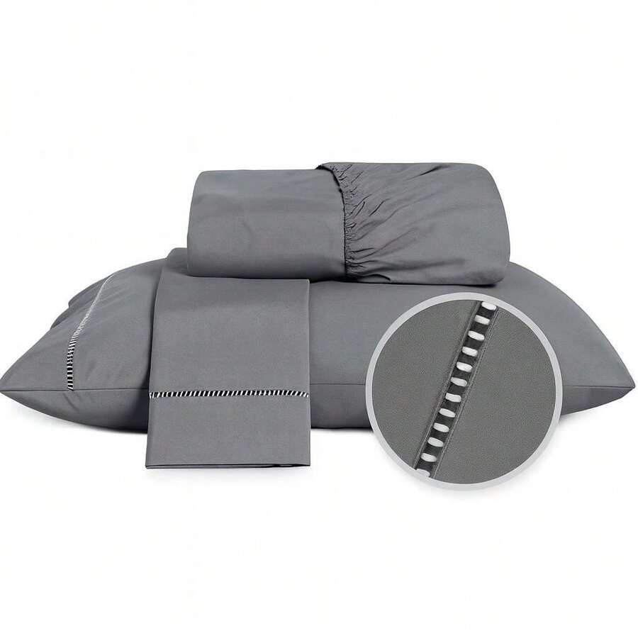400 Thread Count Sheet Set, 2 And 3 Pieces, Luxury Hemstitch, Single, Double, Queen, King, High Quality - 灰色的 - 查看 1