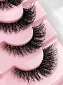 5 Pairs DD Curl Fluffy Russian Mink False Eyelashes, 3D Voluminous Dense Cat Eye Faux Lashes, Messy Mink Lashes, Long Fox Eye Lifting Lash Set, Full Root Extended Volumizing Outer Corner Makeup - Black - View 3