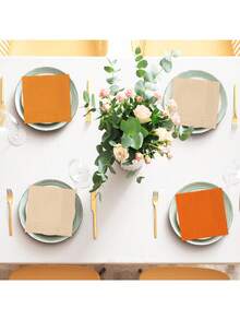 60/120Pcs Fall Color Orange Napkins 5*5 Inch 3 Colors Disposable Paper Napkins Orange Theme Fall Dinner Napkins For Autumn Thanksgiving Party Celebration Supplies Table Decorations - A Mixture Of Beige and Orange - View 6