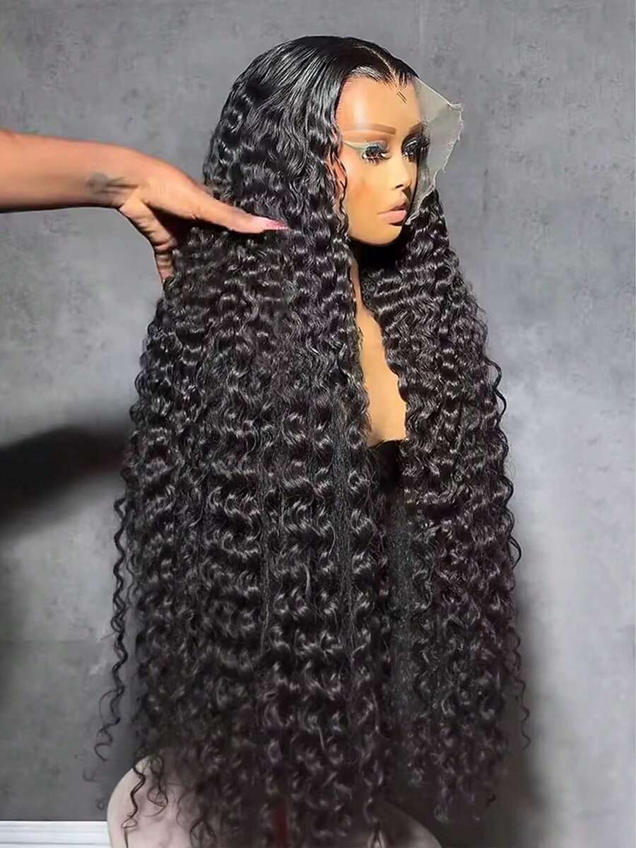 42 Inch Deep Wave Lace Front Wigs Human Hair 250 Density 13x6 HD Transparent Lace Frontal Curly Wigs For Women Wet And Wavy Glueless Wigs Pre Plucked With Baby Hair Natural Black - Natural Black - 查看 1