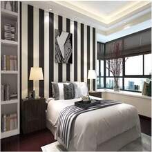 1 Roll Black & White Vertical Stripe PVC Self-Adhesive Wallpaper, Waterproof Wear-Resistant Removable Sticker For Living Room Bedroom Wall, Desk, Cabinet, Easy To Install DIY Wall Paper, 40CM*500/300/100CM - Black and White - View 6