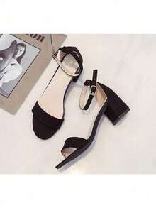 Sandalias De Tacón Bloque Para Dama - Negro - Ver 4