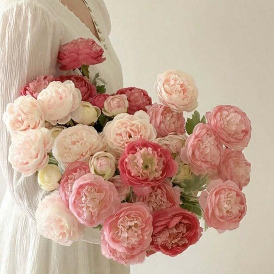 1/3/5/8 Pcs Artificial Flowers, Silk Peony Rose Long Stem Bouquet, For Home Decor, Room Decor, Wedding Decor, Table Vase Decor, Garden Decor, Outdoor Decor, Graduation Decor, Mother's Day Gift
