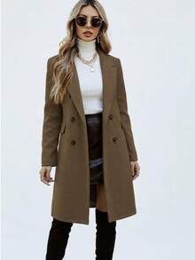 Women's Wool Overcoat With Buttons And Pockets - Cold Winter, Saint John's Day, June Festival 2026 - Rust Brown - View 2