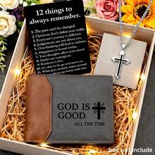 4/3/2PCS Christian Gift Set | God Is Good PU Wallet + Black Bracelet + Stainless Steel Cross Necklace | Religious Gift Set For Men, Dad, Husband, Son | Faith-Based Birthday, Anniversary, Christmas Gift - Black & Brown - View 17