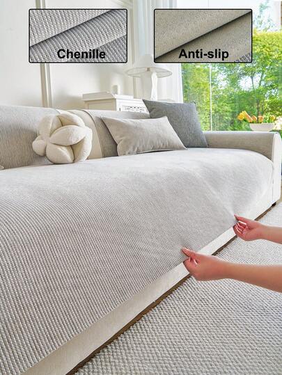 1 tấm bọc ghế sofa bằng vải chenille màu trơn, kiểu dáng Ins, dày dặn, chất liệu cao cấp, phù hợp mọi mùa, chống trượt, chống trầy xước cho phòng khách, phòng ngủ, phòng học, vừa vặn với sofa 1/2/3/4 chỗ ngồi có tay vịn và tựa lưng.