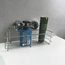 Estantería de baño sin perforación, organizador de cosméticos, soporte de champú de acero inoxidable con ventosa - A - Ver 3