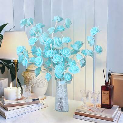 1 bộ đèn LED hình cành hoa hồng xanh dương 20 bóng, đèn trang trí cho phòng ngủ, phòng khách, đám cưới, ngày lễ, tiệc tùng [Không bao gồm pin]
