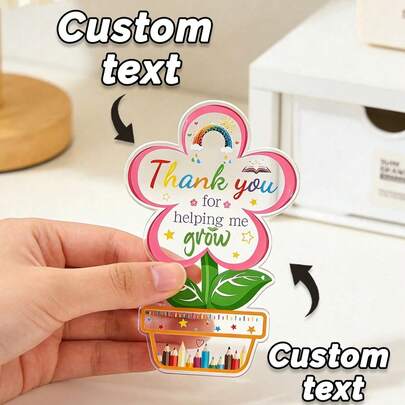 Personalized Customization Of Acrylic Flower Ornaments, Customized Text Thanks To The Teacher Desktop Decoration Board, Teacher Thank You Acrylic Plaque, Colorful Flowerpot Shaped Commemorative Ornaments, Creative Teaching Gratitude Gifts, Teacher'S Day Gifts, Graduation Season Gratitude Gifts, Gifts For Teachers, Gifts For Mentors, Classroom Desk Decorations, Desk Ornaments, School Office Decorations