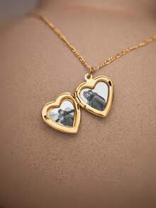 1pc Customized Photo & Name Necklace, Personalized Stainless Steel Heart Necklace, Laser Engraved Name, DIY Photo & Name Necklace, Personalized O-Chain Hinge Necklace, Letter Heart Photo Necklace, Elegant Heart Pendant Necklace, Mother's Day Memorial Photo Jewelry Gift, Fashion Photo Necklace For Mom, Best Friend Gift, Anniversary Gift For Her - Picture Necklace - View 5