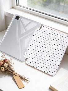 1件全透明壓克力殼三折平板保護殼，白色波點圖案，適用於 iPad 10th Gen/11th/10.2/10.5/Air4/Air5/10.9/Pro11/Air 11-In.(M2)-2024/Pro 11-In.(M4)-2024/Air 11-Inch (M3) 2025/(A16) 11 Inch 11th Generation 2025 Mini6/Mini7/Air1/Air2/9.7/Air 8(M4)2026(11-Inch) 機型 - 白色 - 查看 3