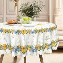 1pc Spring/Summer Lemon Floral Tablecloth, Spring Printed Tablecloth, Yellow Theme Design, Pastoral Style, Polyester Round/Rectangular Tablecloth, Spring Decor, Indoor/Outdoor Dining Table Decor, Ideal For Wedding And Holiday Home Decoration - Multicolor - View 7