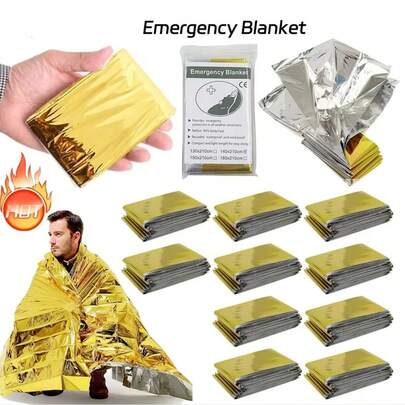 2/5 piezas Manta térmica de emergencia, manta de supervivencia para camping, manta de aluminio de emergencia, empaquetada individualmente, adecuada para maratón, viajes al aire libre, senderismo, supervivencia de emergencia o primeros auxilios