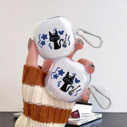 Funda de auricular transparente y suave de moda versátil para Galaxy BudsPro / Galaxy Buds 2pro / Galaxy Buds Live / Galaxy Buds FE / Galaxy Buds 4, funda de auricular con estampado de dibujos animados de flores de melocotón impresas con UV, funda de auricular inalámbrico minimalista transparente de 2pro