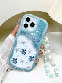 Starfish Turtle Cream Ripple Wavy Edge Glossy Painted Anti-Fall Phone Case With Handmade Beaded Bracelet Painted For IPhone 15Promax Apple 13 Phone Case 14 Apple 11 Soft Case P12 Anti-Fall XS Cream Wavy Edge Glossy New Painted TPU Anti-Fall Soft Phone - Multicolor - View 2