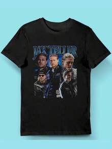 Camiseta retro para hombre con estampado de "Sons of Chaos" y Jack Taylor - camiseta de drama televisivo sobre motocicletas con estampado del personaje principal, suave, transpirable, 100% algodón, de corte holgado y manga corta, adecuada para los fans en todas las estaciones, ropa casual y artículos periféricos de la serie, lavable a máquina, costura de doble aguja, estilo retro, regalo perfecto para cumpleaños y días festivos, cuello redondo negro, diseño con el logo de Jack Taylor y "Sons of Chaos". - Negro - Ver 1