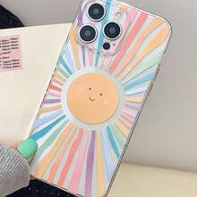 Cartoon Colorful Striped Sun Pattern Anti-Drop Phone Case, Compatible With Apple - Clear - View 4