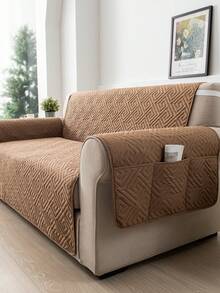 1pc Durable Sofa Cover, Easy To Clean, Pet-Friendly Sofa Protector, Diamond Quilted Design, Fits 1/2/3 Seater, All Season Breathable, Modern Sofa Slipcover With Side Pockets - Khaki - View 7