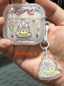 1 pieza Funda de silicona con diseño de conejo y corazón para auriculares compatibles con 1/2/3/4/Pro/Pro(2nd)/Pro(3rd) - Rosa - Ver 11