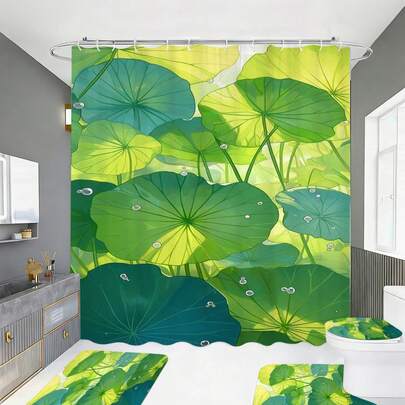 Bộ phụ kiện phòng tắm lá sen xanh tươi mát 1/3/4 món, mang đến cảm giác sảng khoái và thoải mái với không khí mùa hè, trang trí nhà cửa, bộ rèm phòng tắm, bộ phụ kiện phòng tắm, bao gồm rèm tắm, bộ rèm phòng tắm. Rèm tắm nhiều kích cỡ và bộ phụ kiện đồng bộ, vải polyester bền, chống nấm mốc, bộ trang trí phòng tắm bao gồm rèm tắm, thảm chữ U cho bồn cầu, thảm chống trượt, nắp bồn cầu và 12 móc treo rèm tắm, thích hợp làm quà tặng Ngày của Mẹ, quà tặng mùa tựu trường.
