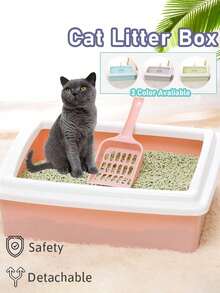 Rectangular Semi-Enclosed Splash-Proof Cat Litter Box With Scoop, Suitable For Cats And Kittens. Self-Cleaning Plastic Cat Litter Box, Compact Litter Box Fits Small Corners. Easy To Clean, Portable, Reusable. Ideal For Everyday Indoor Use. - One Open-top Square Litter Box (with Litter Scoop) - View 2
