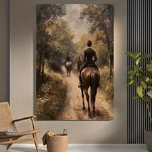 1 pieza, Impresión de Arte Mural 2D Sin Marco, 12x16 Pulgadas, Escena Ecuestre Vintage en el Bosque, Decoración para Pasillo Tradicional o Habitación con Estilo Equestre Antiguo, Pintura Divertida en Lienzo para Hogar Dormitorio Cocina Sala Baño, Hotel Café Oficina, Póster Decorativo en Lienzo 2D Plano, Ideal para Decoración de Ambientes - Enmarcado - Ver 5