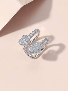 1 pieza Pendiente de oreja con forma de corazón de cobre con doble circonita de moda para mujeres - Amarillo Oro - Ver 3