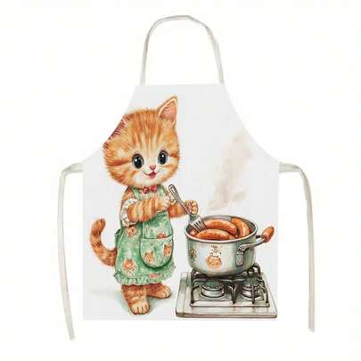 1 chiếc tạp dề nhà bếp họa tiết mèo dễ thương đang nấu ăn, thích hợp cho nhà bếp, phòng khách, phòng ăn, khách sạn, tiệc nướng ngoài trời, v.v., được làm từ 100% polyester, có thể giặt máy.