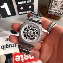 1pc Mechanical Style Men's Watch, Hollow Dial Octagonal Case, With Calendar Display, Suitable For Work And Daily Wear Gift - one-size - View 4