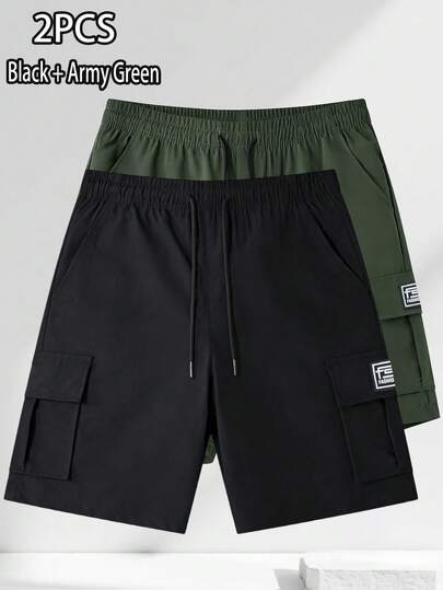 2pcs Men's Outdoor Cargo Shorts, Summer Casual Sports Shorts, Soft & Comfortable, Suitable For Outdoor Activities, Fitness, Vacation, Driving, Travel, Streetwear And Daily Wear
