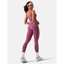 OLCHEE Womens Workout Sets 2 Piece Seamless Square Neck Sports Bra Padded Butt Lifting Leggings High Waist Yoga Gym Outfits - 蘭花紫 - 查看 6