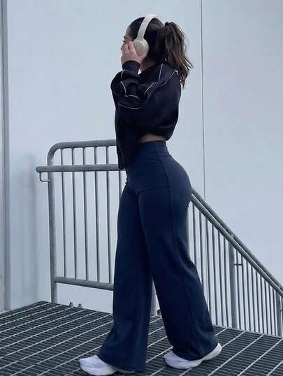 高腰喇叭瑜伽裤，提臀，弹力宽松喇叭裤腿运动裤，可机洗，女士款，阔腿裤，直筒裤，健身，夏季，春季女装，春季