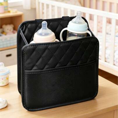 1个仿皮悬挂式收纳袋，适用于婴儿房，简约设计，可用作奶粉和奶瓶收纳袋，容量大，功能多样（仅含收纳袋，不含奶瓶）